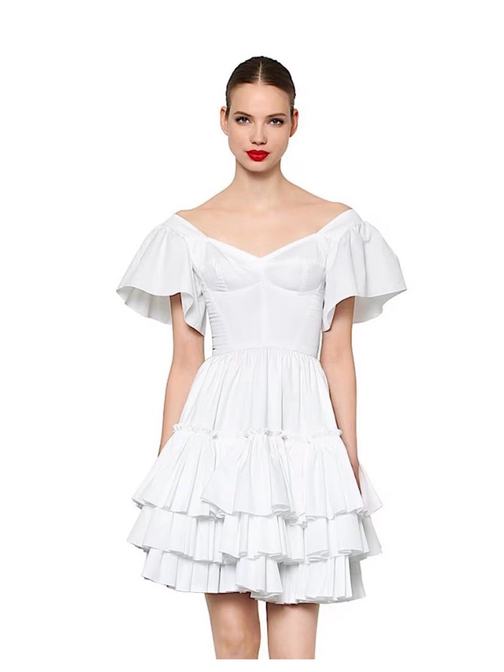 Dolce & Gabbana White Off-Shoulder Tiered Mini Dress